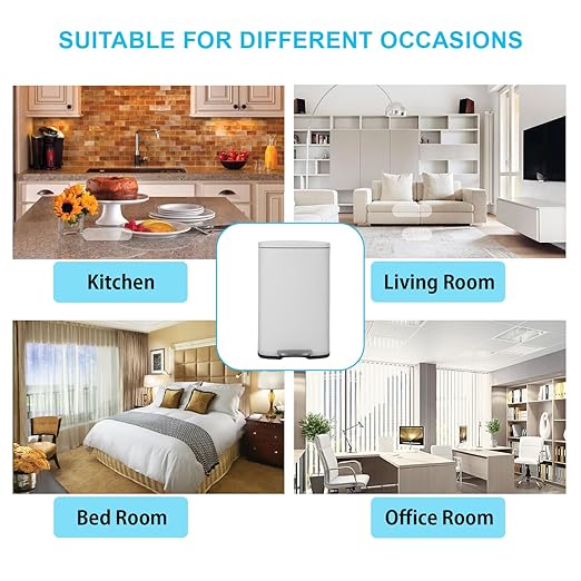 PayLessHere Stainless Steel Trash Can with Lid - Removable Inner Bucket, Foot Pedal Soft Close for Office, Home, Kitchen (White, 13 G)