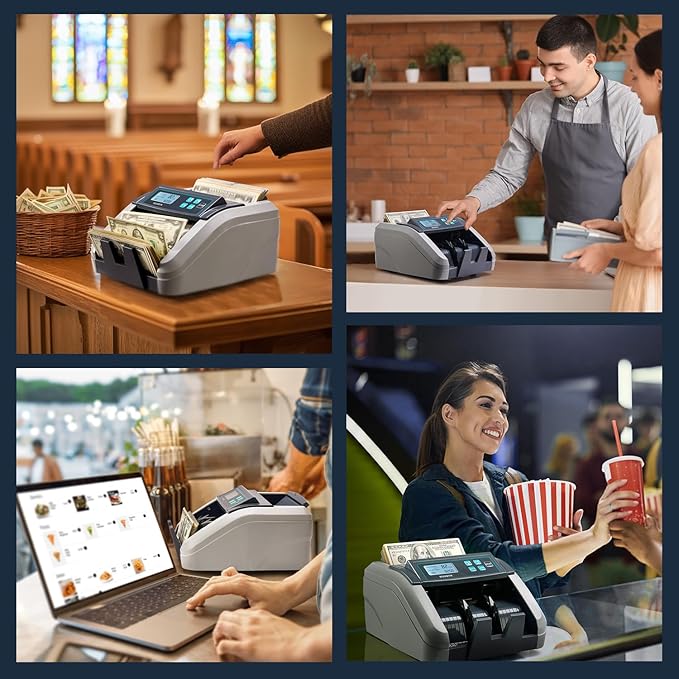 MUNBYN IMC51 Money Counter Machine Count Value, Add+Batch/Add+ Value Mode Bill Counter, UV/MG/IR/MT Detection, USD only Cash Counter,1100 Bills/min, Money Counting Machine with LCD Display (Gray)