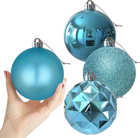 Baby Blue 4.0" Large Christmas Balls - Christmas Tree Decoration Ornaments Shatterproof Hanging Balls for Birthday Halloween Holiday Wedding Decorations Set of 4pcs