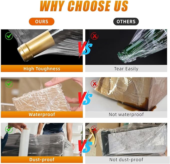 BETU Plastic Wrap Stretch Film for Moving Supplies 18inch X 1000ft, Shrink Wrap Stretch Roll Industrial for Furniture Wrapping Shipping Pallet Moving Boxes Storage with Handles, 1 Pack, Clear