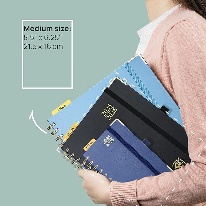POPRUN Academic Planner 2025-2026 (July 2025-June 2026), Daily Weekly and Monthly Appointment Book (Wirebound Hard Cover - 6.25'' x 8.5'') with Hourly Time Slots, Tabs, 100 GSM - Light Yellow