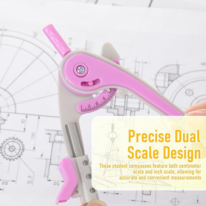 Chengu 12 Set Compass and Protractor Set, Multicolor Compass Geometry Tool 6 Inch 180 Degree Translucent Protractors for Geometry, Math Graphing Drawing Tools for Office and School Supplies