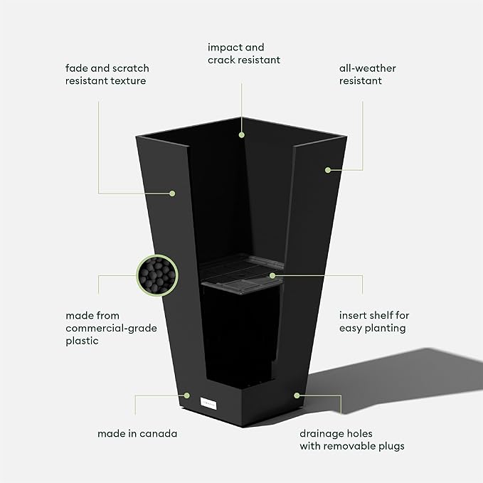 Veradek V-Resin Indoor/Outdoor Taper Planter (26 inch, Black)