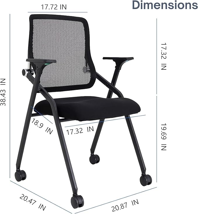 Updated Conference Room Chairs, Folding Office Desk Chair with Lumbar Support and Sliding Armrest with Casters, Stackable Office Guest Chairs & Reception Chairs, 1 Pack Black