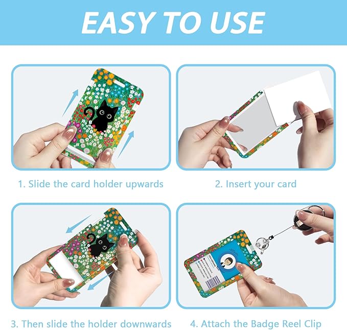 Gctriki Lanyards for Id Badges and Keys, Black Cat Flower Id Badge Holder, Cute Retractable Heavy Duty Badge Reel with 360 Degrees Rotate Carabiner Clip, Teacher Nurse Doctor Women Office Gifts