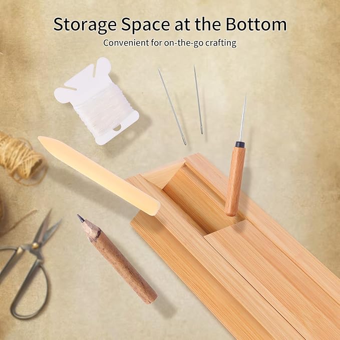 Bamboo Book Binding Kits with an Awl, Book Binding Cradle, Signature Punching Tools with Piercing Guide Book, Book Binding Materials, Bookbinding Supplies for DIY Bookbinding Crafts with Storage