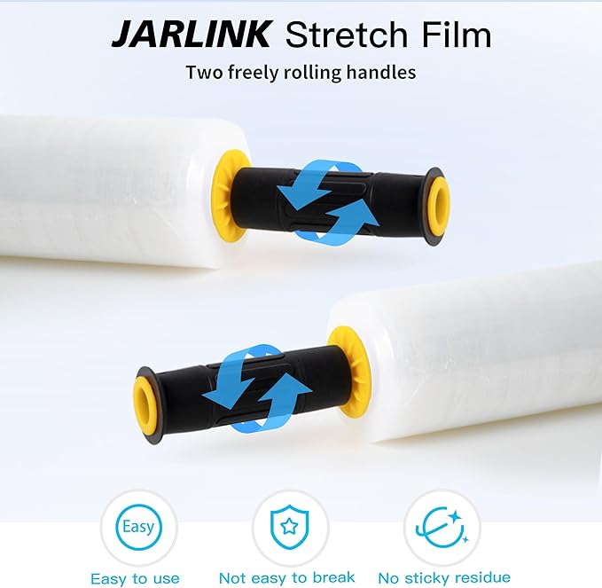 JARLINK Stretch Film, 15 Inch x 1000 Feet Shrink Wrap for Pallet Wrap, Industrial Strength Stretch Wrap with Handles, Moving Wrapping Plastic Roll, 60 Gauge, 2 Pack, Clear