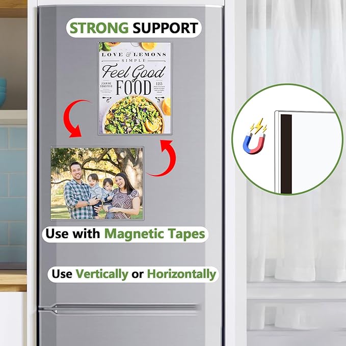 20 Pcs Wall Sign Holder 8.5"x11" Magnetic Sign Holder, Rigid Print Protectors with Adhesive & Magnetic Tapes, Wall Mount Plastic Paper Holder for Office Store Home Window Display (Clear)