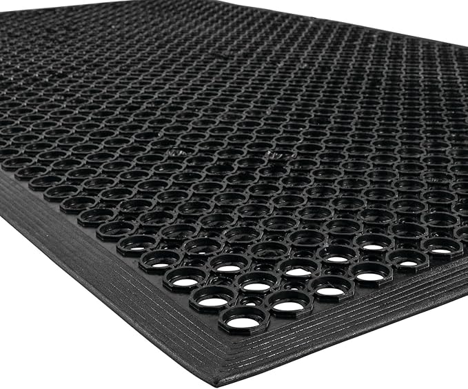 NoTrax 3' x 3' Anti-Fatigue Lightweight Restaurant Rubber Floor Mat with Drainage Holes, Beveled Edges, Non-Slip Mats, Black, T30 Competitor, T30S0033BL