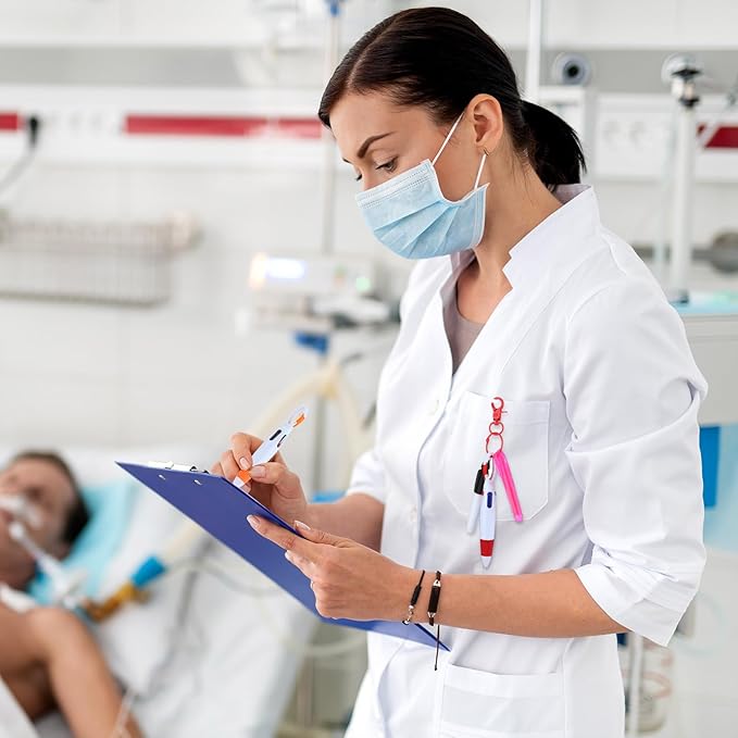 Sherr 25 Sets Retractable Nurse Pens with Mini Highlighter Permanent Marker Keychain Clip Badge Reel Pen Accessories for Nursing Students Medical Staff Office Stocking Stuffer Gift(Many Colors)