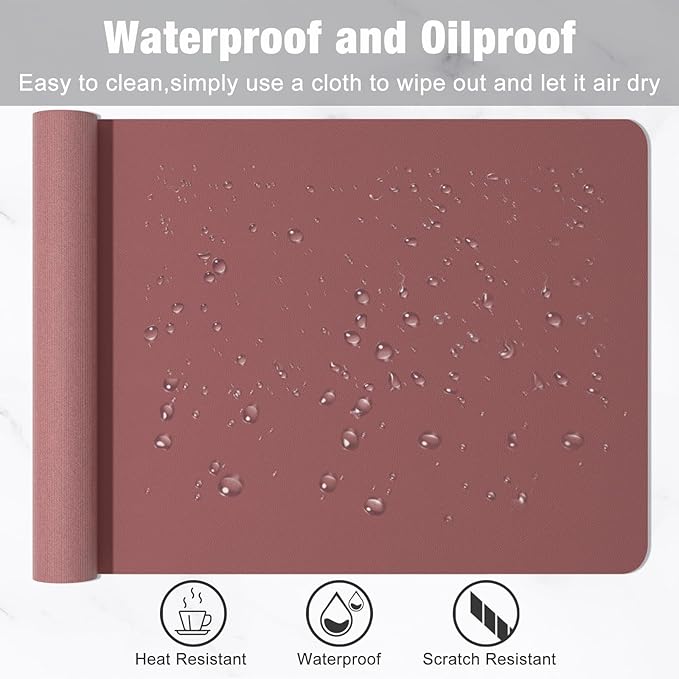 Hsurbtra Desk Pad, 35.5" x 17" PU Leather Desk Mat, XXL Extended Mouse Pad, Waterproof Desktop Blotter Protector, Non-Slip Ultra Thin Large Laptop Keyboard Writing Mat for Office Home, Brick Red