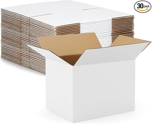 Eupako 8x6x6-Small-Shipping-Boxes-30-Pack-White-Corrugated-Box-Mailers, Cardboard Boxes for Packaging Small Business, Mailing