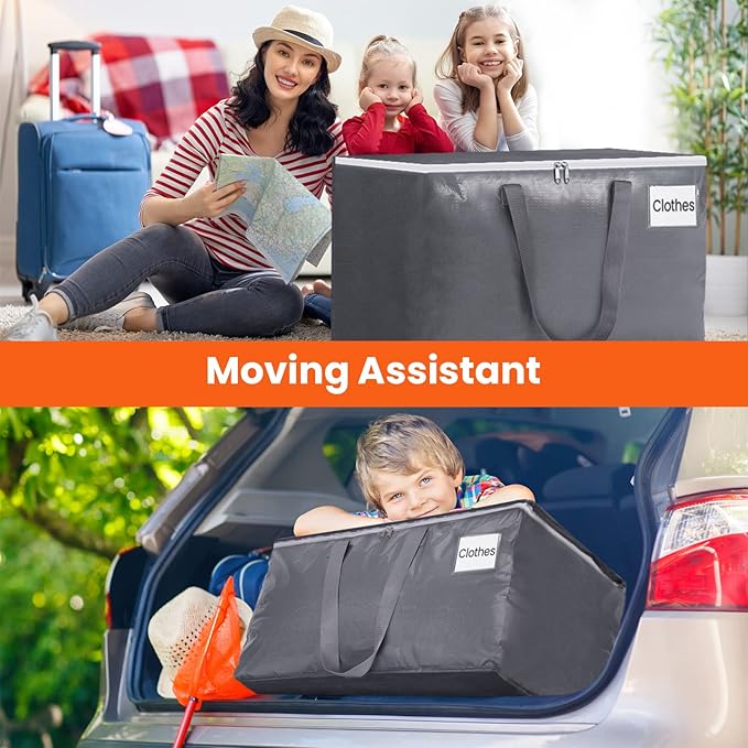 BlissTotes Large Moving Boxes and with Zippers & Handles Moving Supplies with lids, Heavy Duty Totes for Storage Bags for Space Saving, Fold Flat, Moving and Storing, 93L, 10 Pack