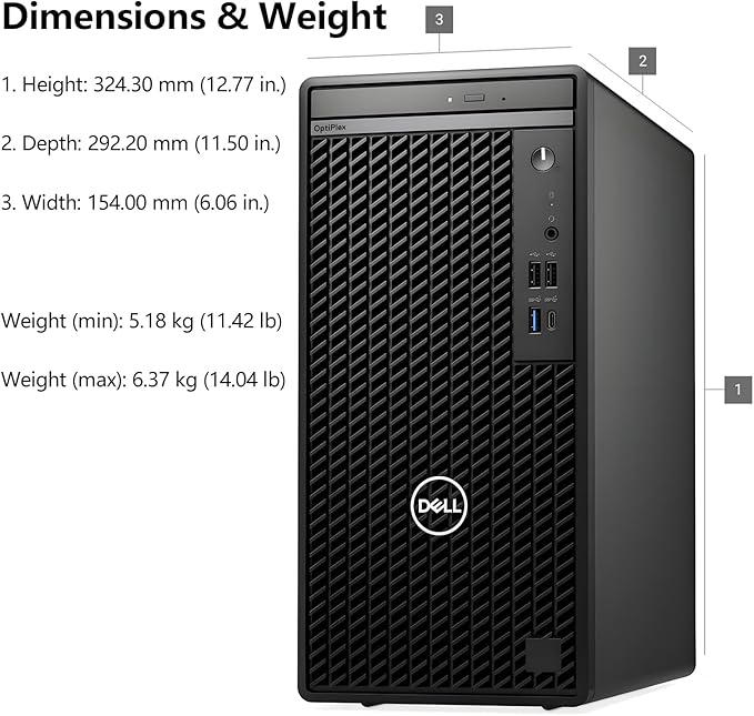 Dell OptiPlex Desktop Computer, 7020 Tower Dekstop PC, 12th Gen Intel 4-Core Processor (Beats Core i7-9700), 16GB DDR5 RAM, 512GB PCIe SSD, DVDRW, WiFi Adapter, RJ-45, Keyboard & Mouse, Windows 11 Pro