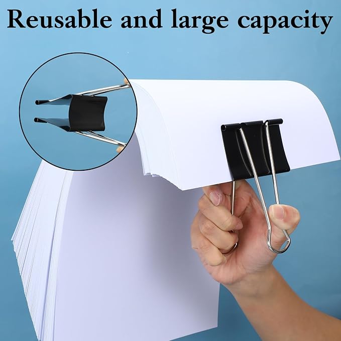 24 Pack 3 Inch Binder Clips Extra Large- Heavy Duty Large Binder Clips Jumbo for Office, Home, School - Black XXL Paper Clamps (3“ x 5.7")