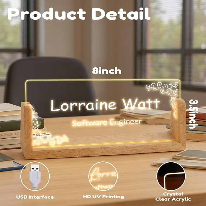 Custom Desk Name Plate,Light Up Acrylic Office Sign, Personalized Gift for Boss Coworker Teacher, Employee Appreciation Award, Home Office Decor