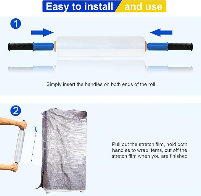 Stretch Film, RAZCC Stretch Wrap Industrial Strength, Shrink Wrap for Pallet Wrap, Heavy Duty Clear Plastic Wrap with Handles, Moving Wrapping Plastic Roll, 15" x 1000 Ft Per Roll, 60 Gauge, 2 Pack