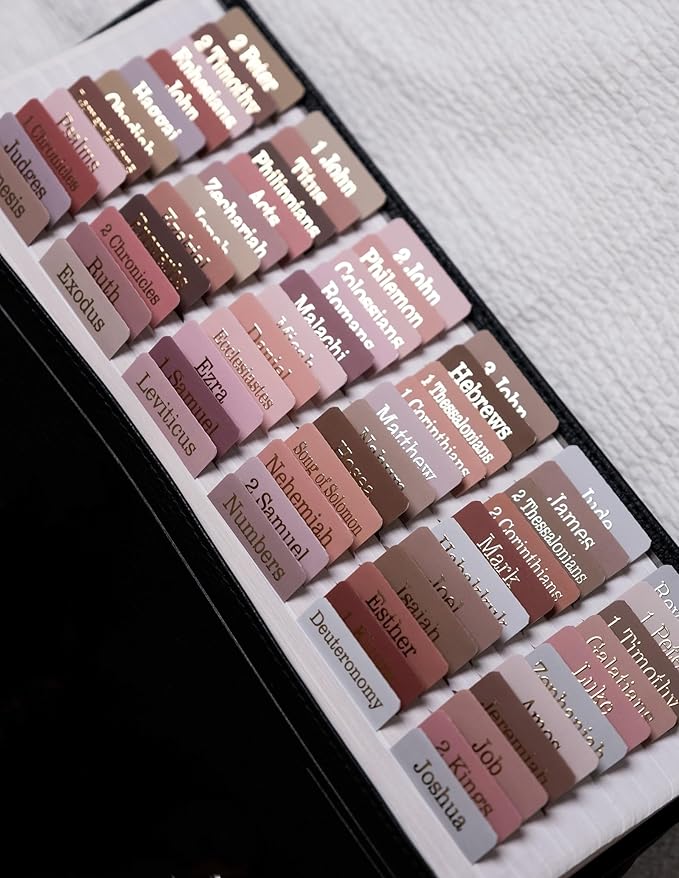 UPAFEXXI-Laminated Bible Tabs for Women and Men (Gold Foil Embossed Lettering) Reposition Large Print tabs, Easy to Read and Apply, 80 Bible Chapters Labels for Easy Navigation(Earth Tone Theme)