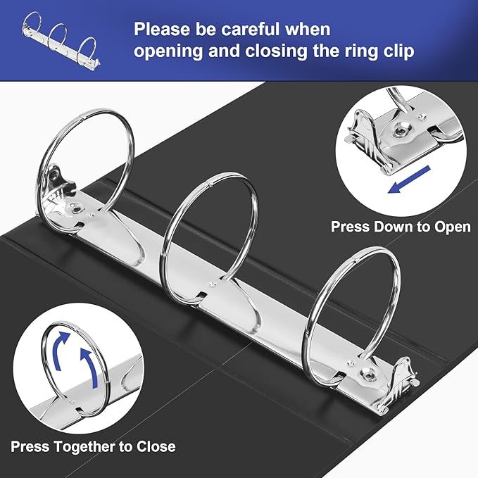 Comix Sturdy 3 inch Round Ring View Binder, Basic 3 Ring Binder 600-Sheet Capacity, Fit 8.5" x 11" Paper, 10 Pack (Black)