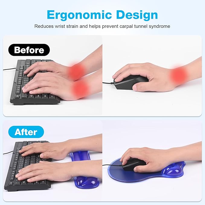 Gel Mouse pad & Keyboard Wrist Rest Set, Ergonomic Keyboard and Mousepad with Wrist Support, Keyboards Wrist Rest, Computer Keyboards Pad, Cooling Gel Blue