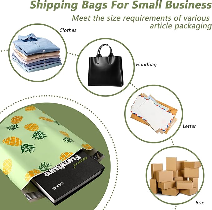 Poly Mailers 12x15.5 Inch 50 Pcs - Pineapple printed Shipping Bags, 2.4mil Thickness, Waterproof and Tear Resistant Mailing Envelopes, Self-Sealing Packaging Bags for Small Business
