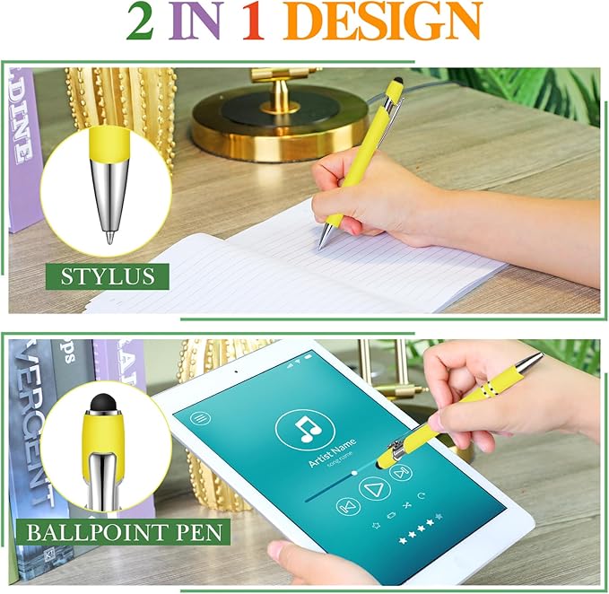 Zonon 38 Pieces Rubberized Ballpoint Pen with Stylus Tip Stylish Metal Pen Capacitive Styli with Soft Rubberized Grip, Black Ink for Most Devices(Yellow)