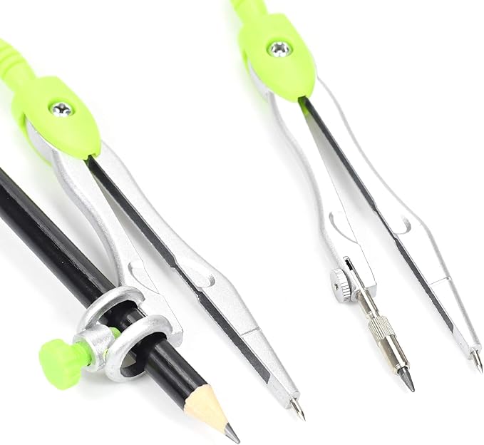 Math Geometry Kit Sets 10 Piece Student Supplies with Shatterproof Storage Box,Includes Rulers,Protractor,Compass,Eraser,Pencil Sharpener,Lead Refills,Pencil,for Drafting and Drawings（Green）