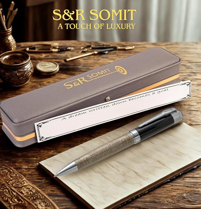 S&R Somit Fancy Pen for Men with Gift Box - Valuable Luxury Pen for Business and Office, Executive Gift for Family & Friends - Special Engraving & Led Decorative Box (BLACK SILVER)