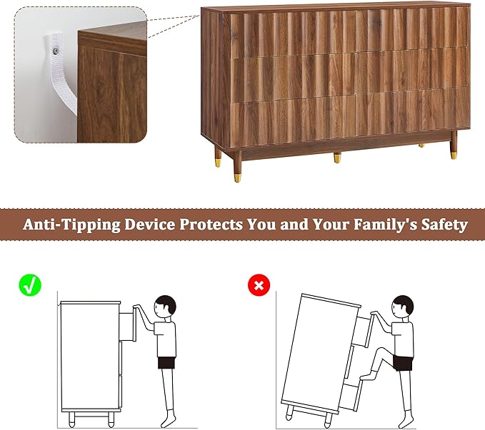 Fluted 6 Drawer Dresser, 53" Wide Modern Storage Chest of Drawers, Wood Drawer Organizer for Bedroom, Living Room, Hallway