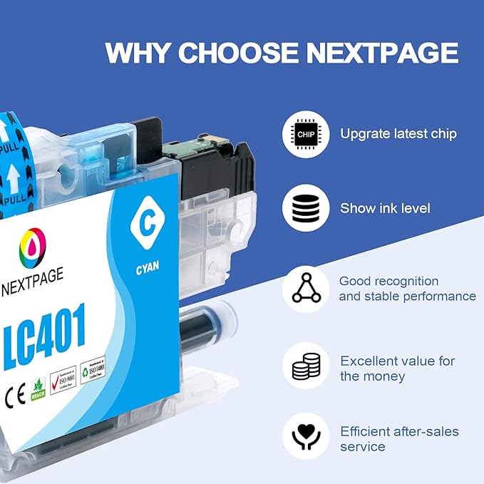 LC401XL MFC-J1010DW Ink Cartridges for Brother Printer LC401XL LC401 for MFC-J1010DW MFC-J1170DW MFC-J1012DW MFC-J1800DW MFC J1010DW - 4 Pack High Yields Black Cyan Magenta Yellow (LC401-BKCMY)