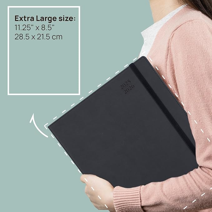 POPRUN Monthly Planner 2025-2026, 8.5'' x 11.25'', 13-Monthly Calendar (July 2025-July 2026) 15-Minute Hourly Appointment Book with Stair Tabs, Soft Cover, 100GSM Paper - Black