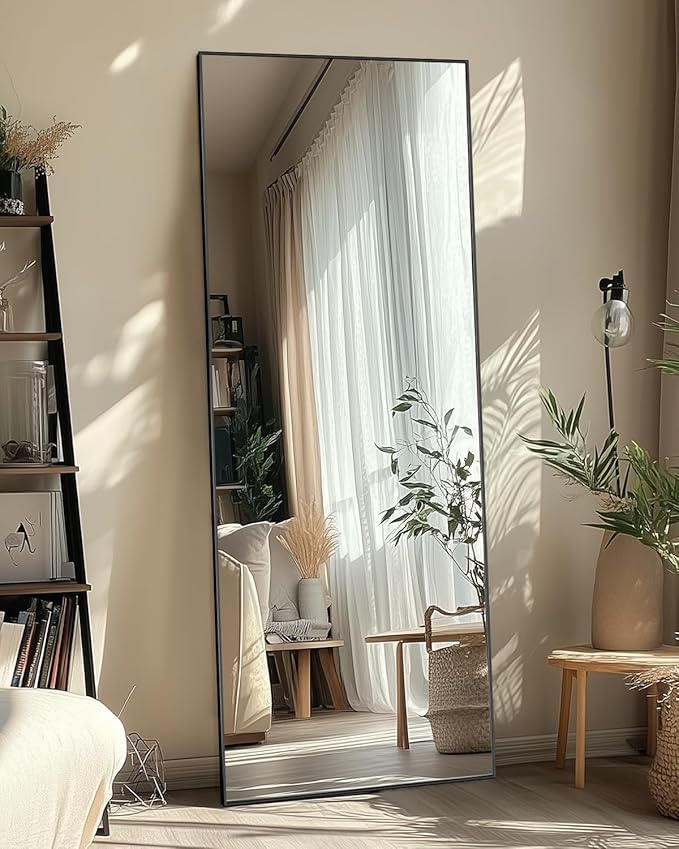 Antok Full Length Mirror, 59"x18" Floor Mirror, Floor Standing Freestanding Full Body Mirror with Stand for Bedroom, Hanging Mounted for Living Room Cloakroom, Black