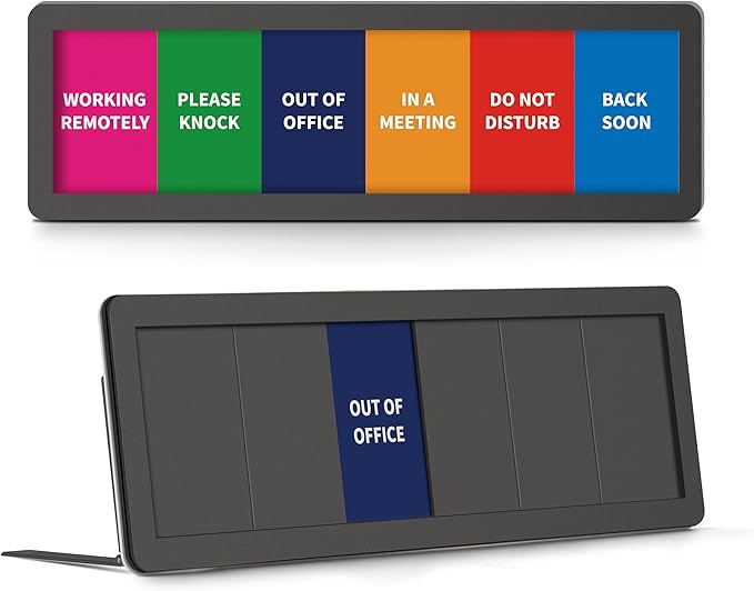 Office Door Sign With Adjustable Stand, 6 Options Privacy Slider Do Not Disturb, Please Knock, In A Meeting, Out Of Office, Working Remotely, Back Soon, Black 10x3.15 Inch With 3 Stickers