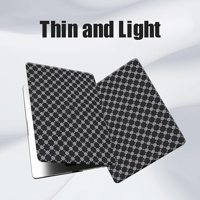 DTangLsm Compatible with MacBook Air 13 inch Case 2025-2022 M4 M3 M2 A3240 A3113 A2681, Luxury Checkered Textured Vintage Leather Retro Hard Shell Case for MacBook Air 13.6 inch + Keyboard Cover,Black