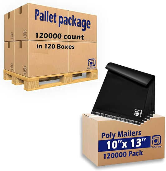 POLYSELLS 120000 pcs 10x13 Inches Black Bulk Poly Mailers Shipping Envelopes, Strong Adhesive Sealing, Waterproof, and Tear-resistant Postal Mailing Bags for Clothing, Books, and Accessories in Pallet