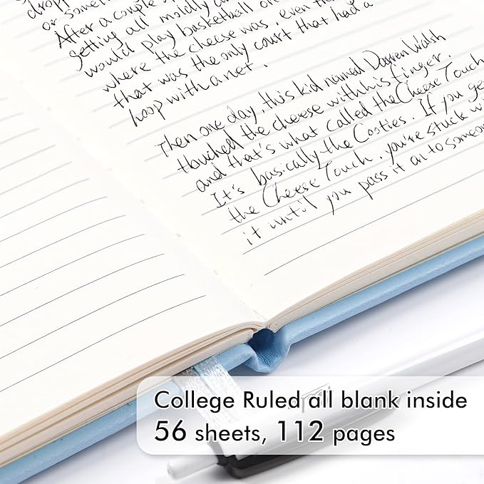 feela 6 Pack Pocket Small Notebooks Bulk, Mini Cute Memo Notepads Hardcover College Ruled Lined Journals with Pen Holder for Women Girls Office School, with 6 Black Pens, 3.5”x 5.5”, A6, Light Blue