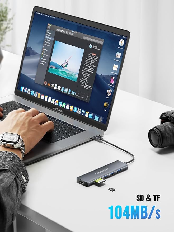 Lemorele USB C Hub 8-in-1 Adapter, USB-C Hub with 4K HDMI Output, 100W Power Delivery, USB 3.0 5Gbps Port, SD/TF Card Reader Adpater, Compatible for MacBook Pro, XPS, Chromebook and More(Blue)