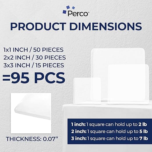 Nano Double Sided Tape Squares, Clear Tape, 95 Pre-Cut Mounting Squares – 50 1"x1", 30 2"x2", 15 3"x3" – Multi-Size Adhesive for Wall Décor, Crafts, DIY, Office, Home Use, Multi-Purpose Projects