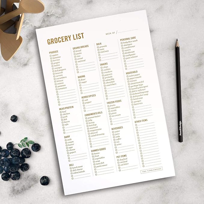 Grocery List Magnet Pad for Fridge - 6 x 9" - Grocery Shopping Checklist Notepad with Categories - 50 Sheets