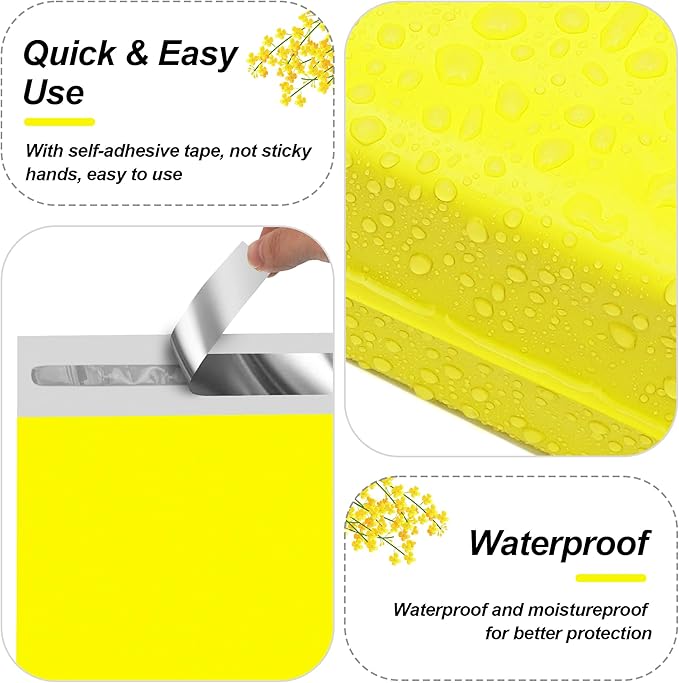 JinRuiKJ Thank You Poly Mailer 12x15.5 Inch 50 PCS, Shipping Bags for Clothing, Packaging Bags for Small Business, Strong Adhensive, Waterproof and Tear-Resistant Mailing Envelopes, Yellow