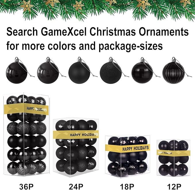 Black 4.0" Large Christmas Balls - Christmas Tree Decoration Ornaments Shatterproof Hanging Balls for Birthday Halloween Holiday Wedding Decorations Set of 4pcs