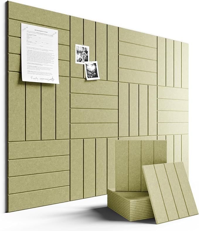 Large Felt Bulletin Board 48" x 36" Cork Board Alternative-12 Pack with 70 Safe Removable Adhesive Tabs, Cork Boards for Walls Cork Board for Home Office Classroom Pin Board (Olive Green)
