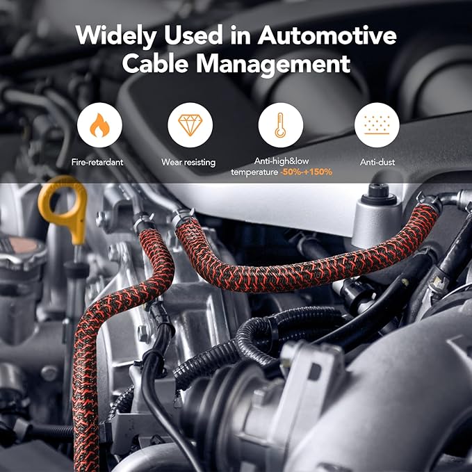 AGPTEK Cable Sleeve Cover, 10ft - 1.2 inch Desk Cord Organizer Cable Hider, Home Office Wire Management Computer TV Wire Loom Tubing, Pet Proof Cord Protector, from Cat Dog Chewing, BlackRed