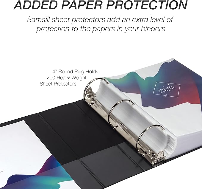 Samsill 4 Inch 3 Ring Binder, Made in USA, Economy Round Ring, Clear View Cover, 675 Sheet Capacity - for School, Home, Office - Charcoal Black