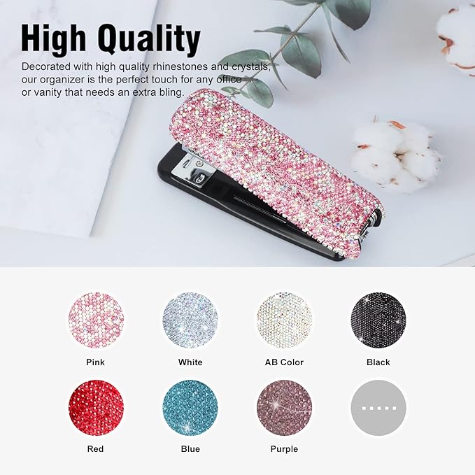 KEYPOWER Diamond Crystal Handmade Bling Dazzling Pink Stapler for Office, School, or Home