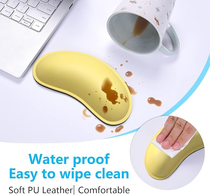 Dapesuom Mouse Wrist Rest, Ergonomic Memory Foam Mouse Wrist Support, Leather Hand Rest Pad Cushion for Gaming, Office, Laptop, Wireless Mouse, Men, Women, Pain Relief & Easy Typing, Lemon Yellow