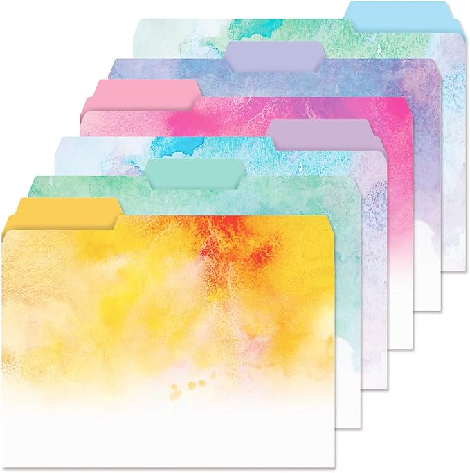 Current Brushstrokes File Folders Value Pack - Bulk Set of 24, 6 Pretty Decorative Designs, 1/3 Cut Tabs, Heavy-Duty Paper Stock, Office Supplies for Home & Work, 9-½” x 11-¾” Letter Size