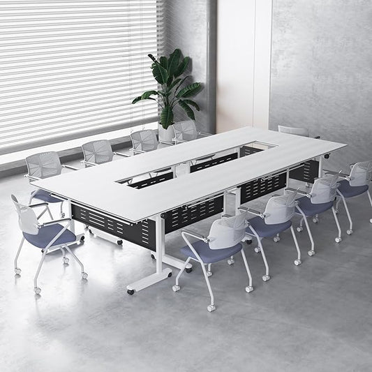6Pack Conference Room Table, Folding Conference Table for Office Classroom, Mobile Training Tables with Casters Silent Wheels, Large Rectangular Convertible Modular Seminar Tables (L70.9in)