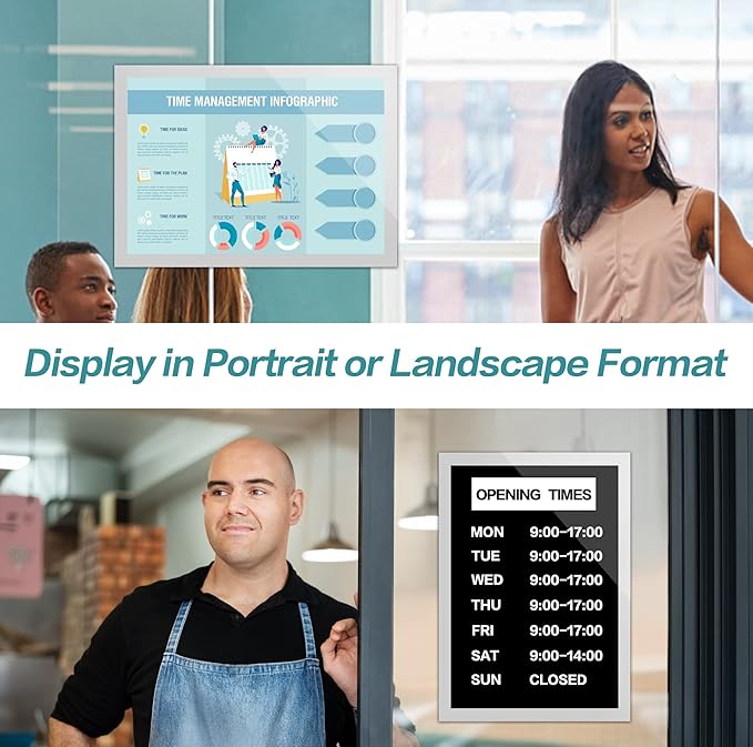 Acrylic Sign Holder 8.5" x 11" Wall Mount, Self Adhesive Magnetic Display Frame with Nano Tape, Plastic Clear Document Frame for Office, Store, School, Home, Wall Picture Frame (Silver, 5Pack)