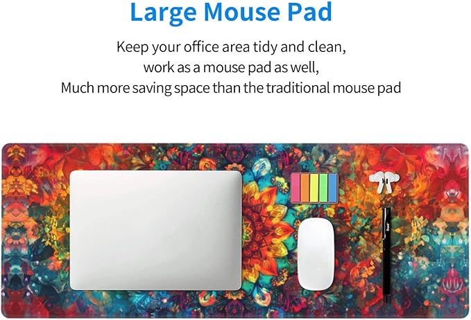 Mandala Mouse Pad 31.5 X 11.8 Inch Big Desk Rubber Base Stitched Edges Keyboard Pad XXL Mouse Mat for Home Game and Office